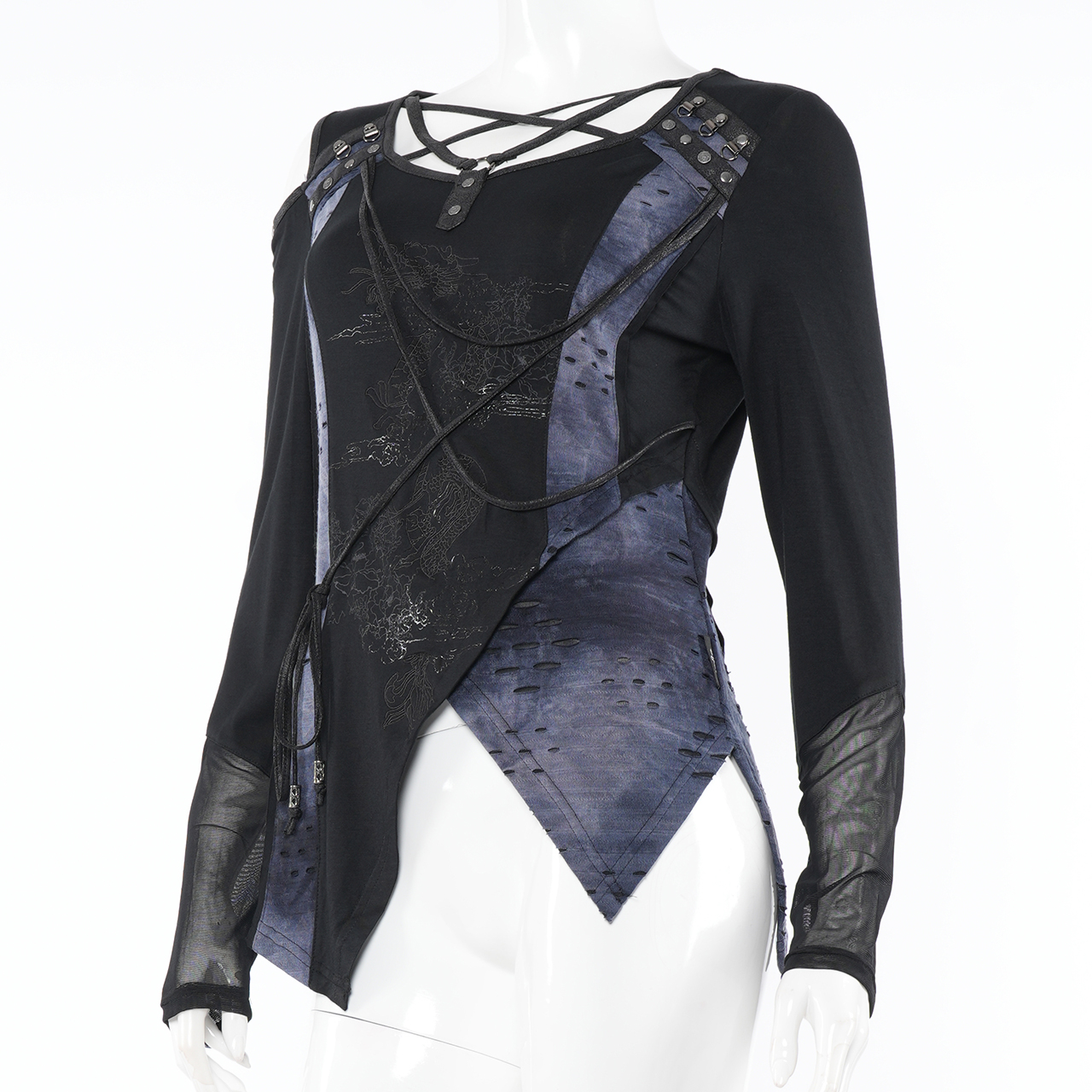 Ripped Uneven Dye Crossing Pullover 3532106a