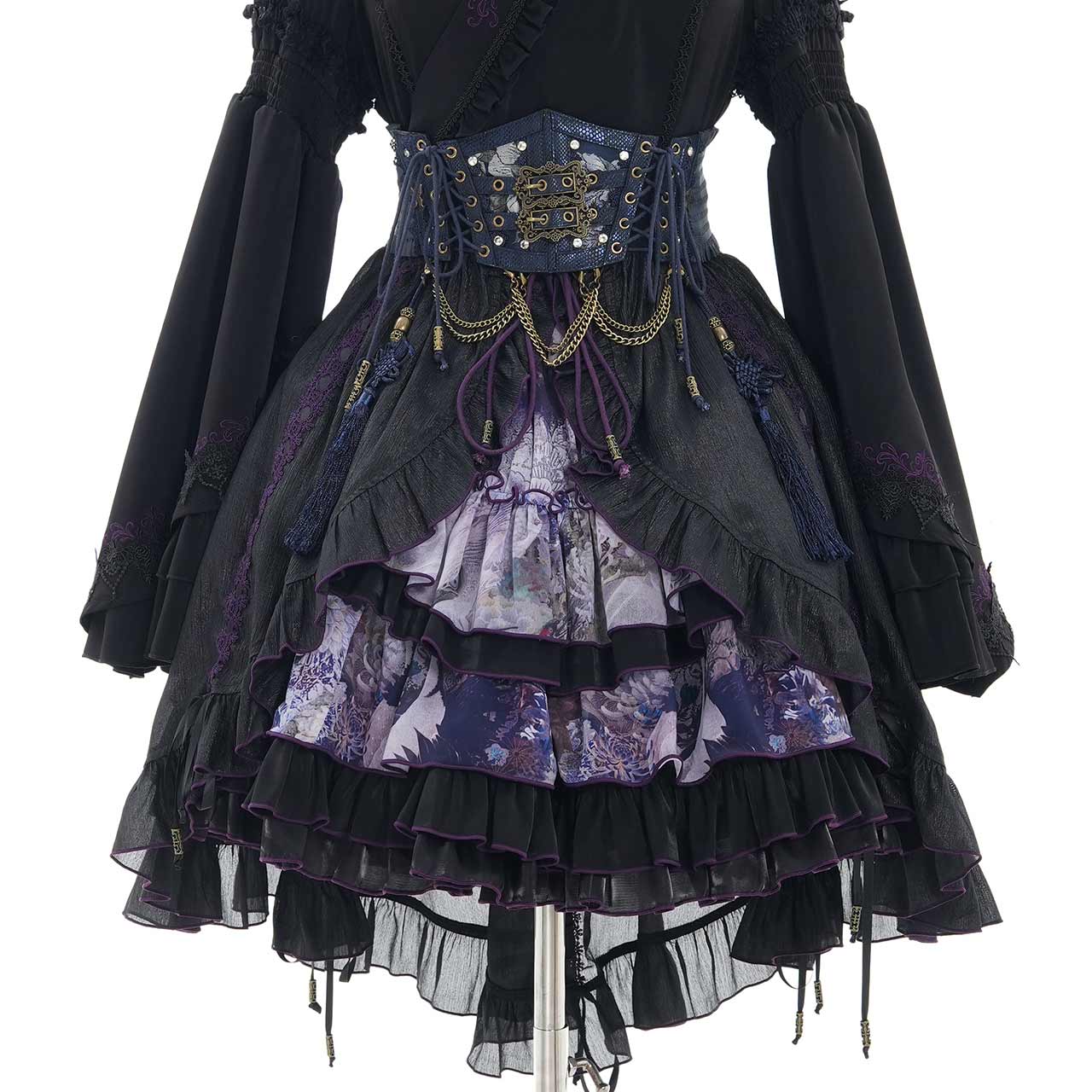 marble ワンピース　ショール　コルセット風ベルト3点セット コルセット型フェミニンレースベルト：白ドットストライプ - MARBLE